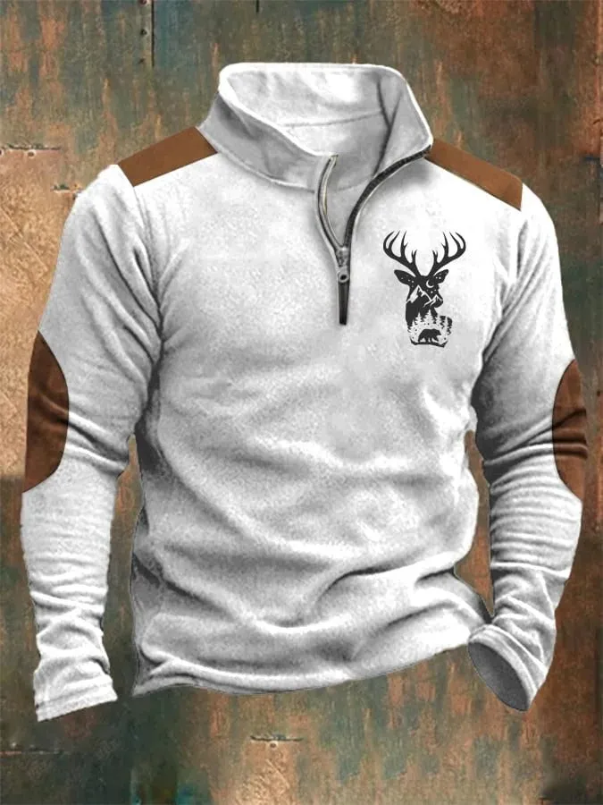 MEN'S HALF ZIPPER STAND UP COLLAR LONG SLEEVE HOODED POLO SHIRT