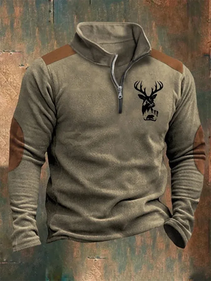 MEN'S HALF ZIPPER STAND UP COLLAR LONG SLEEVE HOODED POLO SHIRT