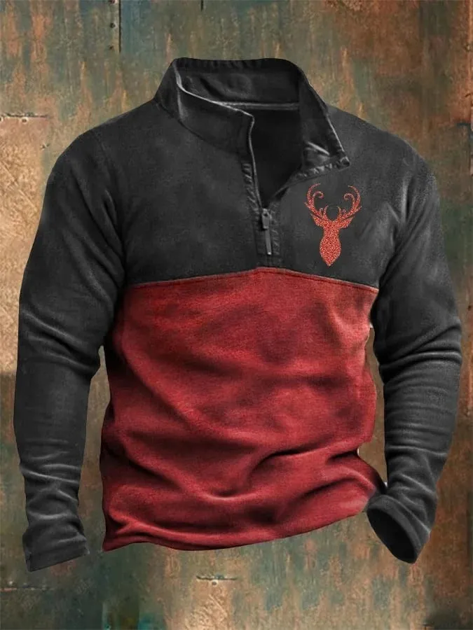 MEN'S HALF ZIPPER STAND UP COLLAR LONG SLEEVE HOODED POLO SHIRT