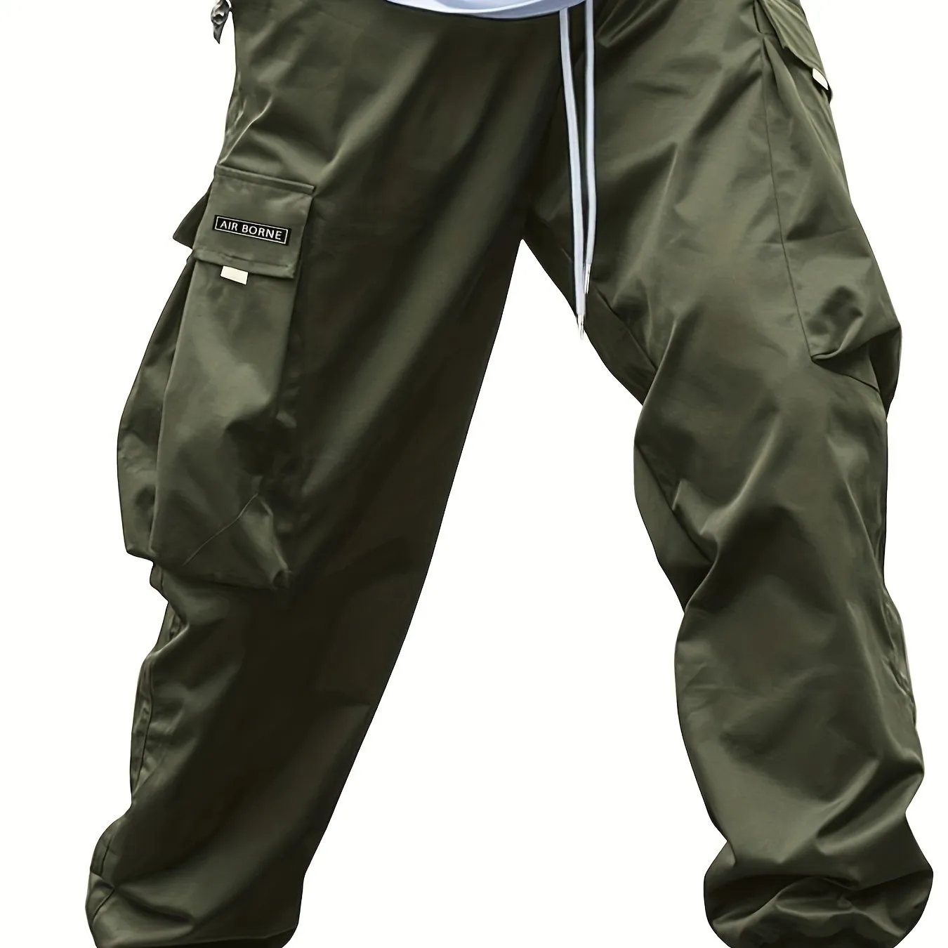 Men's Letters Pattern Solid Color Jogger Cargo Pants, Casual Comfy Multi-pocket Baggy Outdoor Trousers As Gift