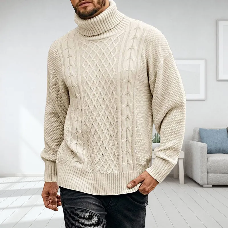 Men's Solid Long-sleeved Knit Turtleneck Sweater