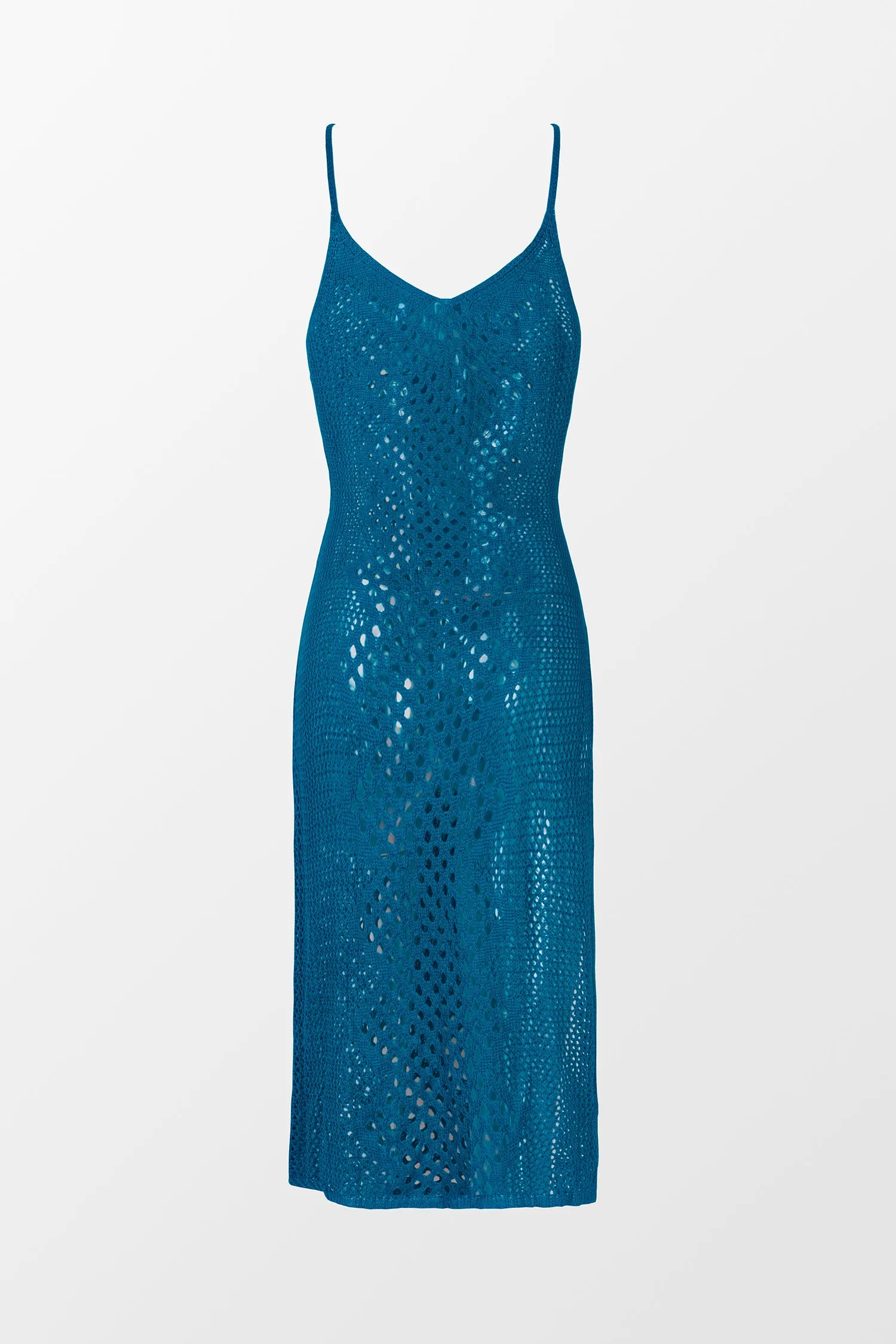 Midnight Blue Sheer Crochet Cover-Up Dress