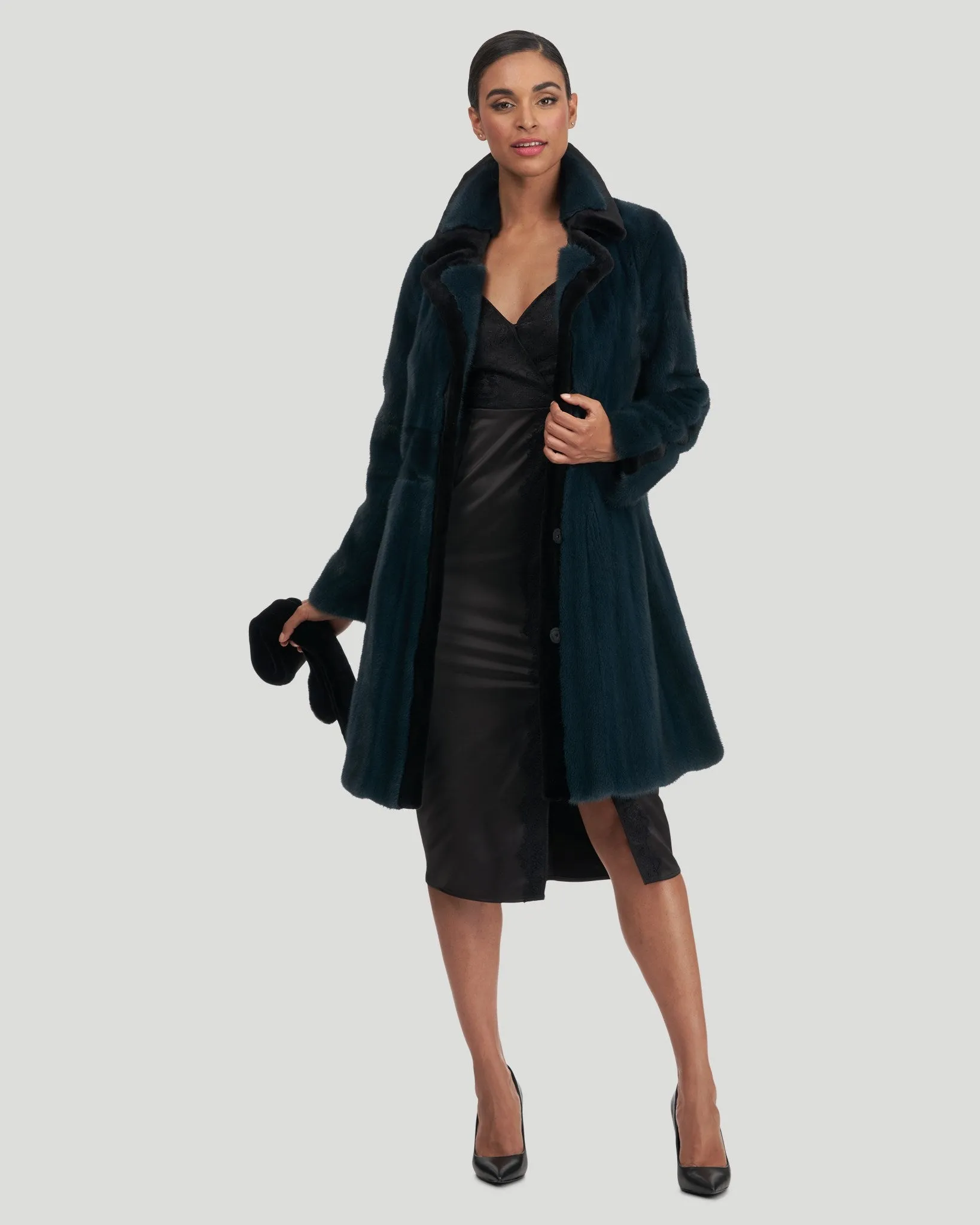 Mink Short Coat with Sheared Mink Trim