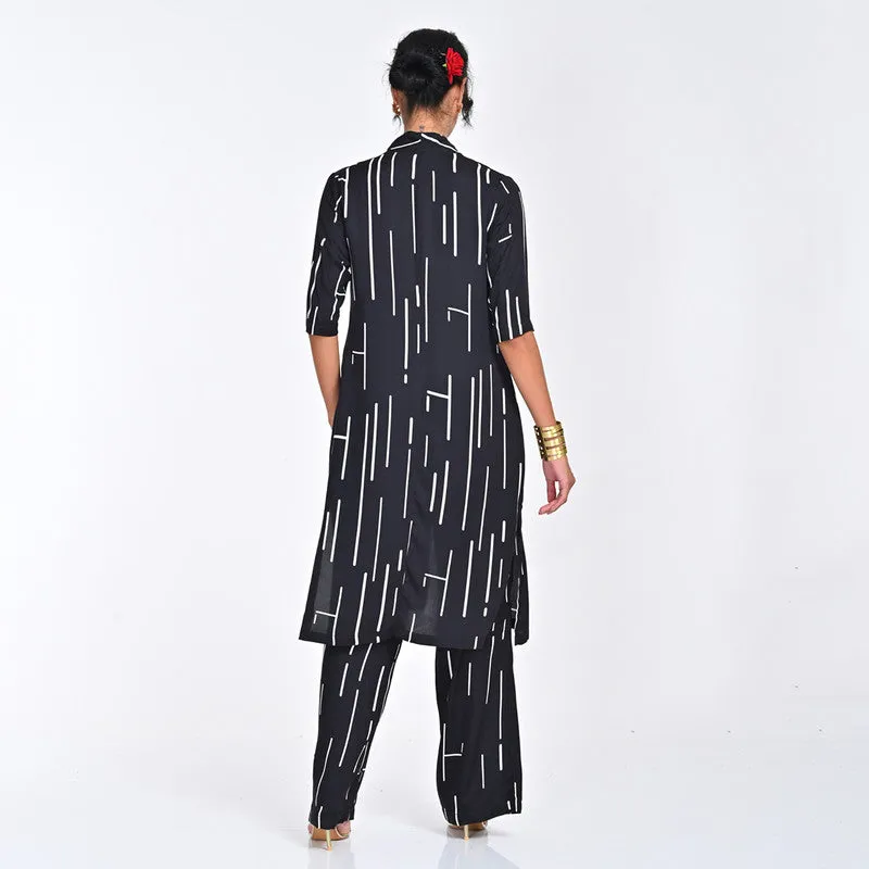 Modal Printed Co Ord Ord For Women | Shirt & Trouser | Draped Neck | Black