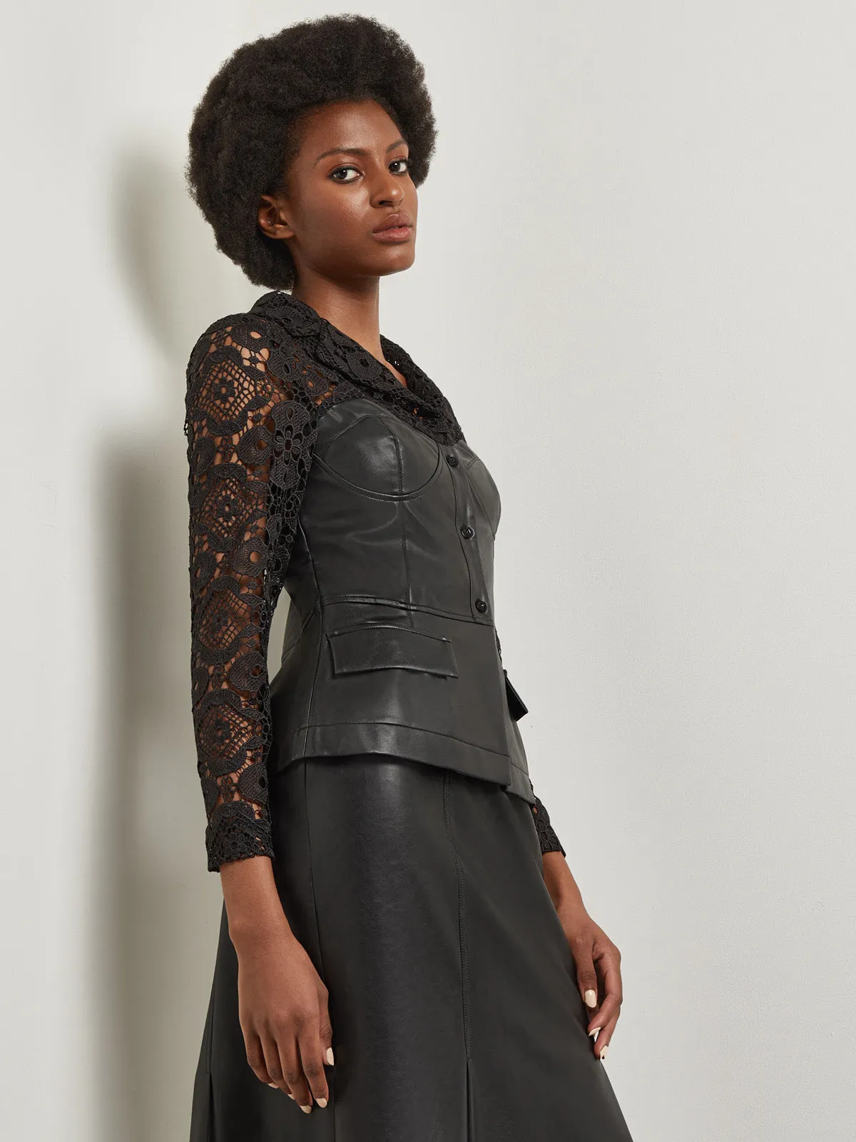 Modern Fit Lace & Vegan Leather Corset Jacket