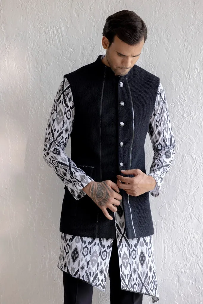 Monochrome Ikat Nehru Jacket