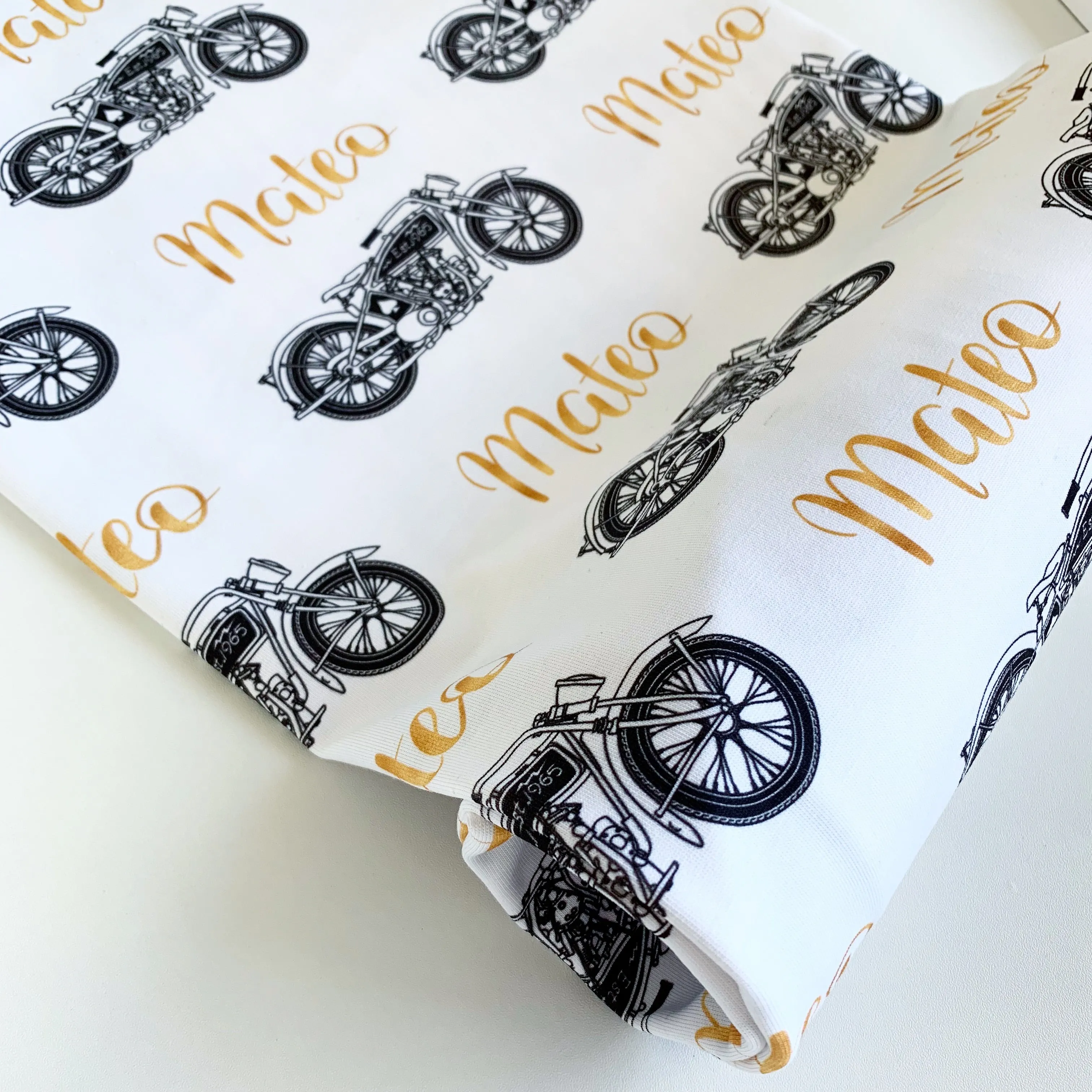 Motorbike & Lux gold foil look writing Birth Announcement Set