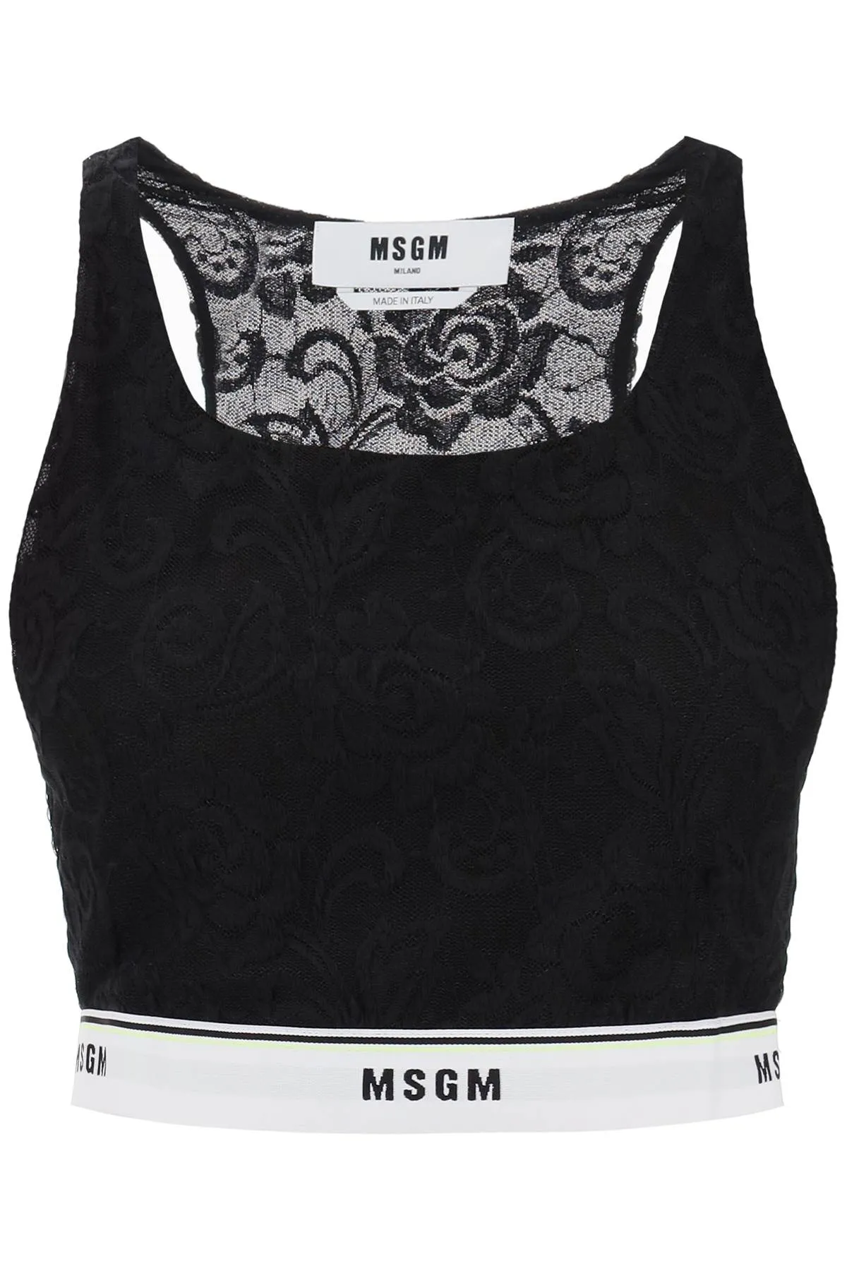 Msgm sports bra in lace with logoed band