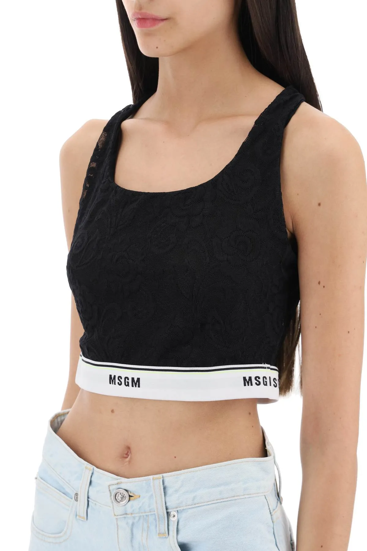 Msgm sports bra in lace with logoed band