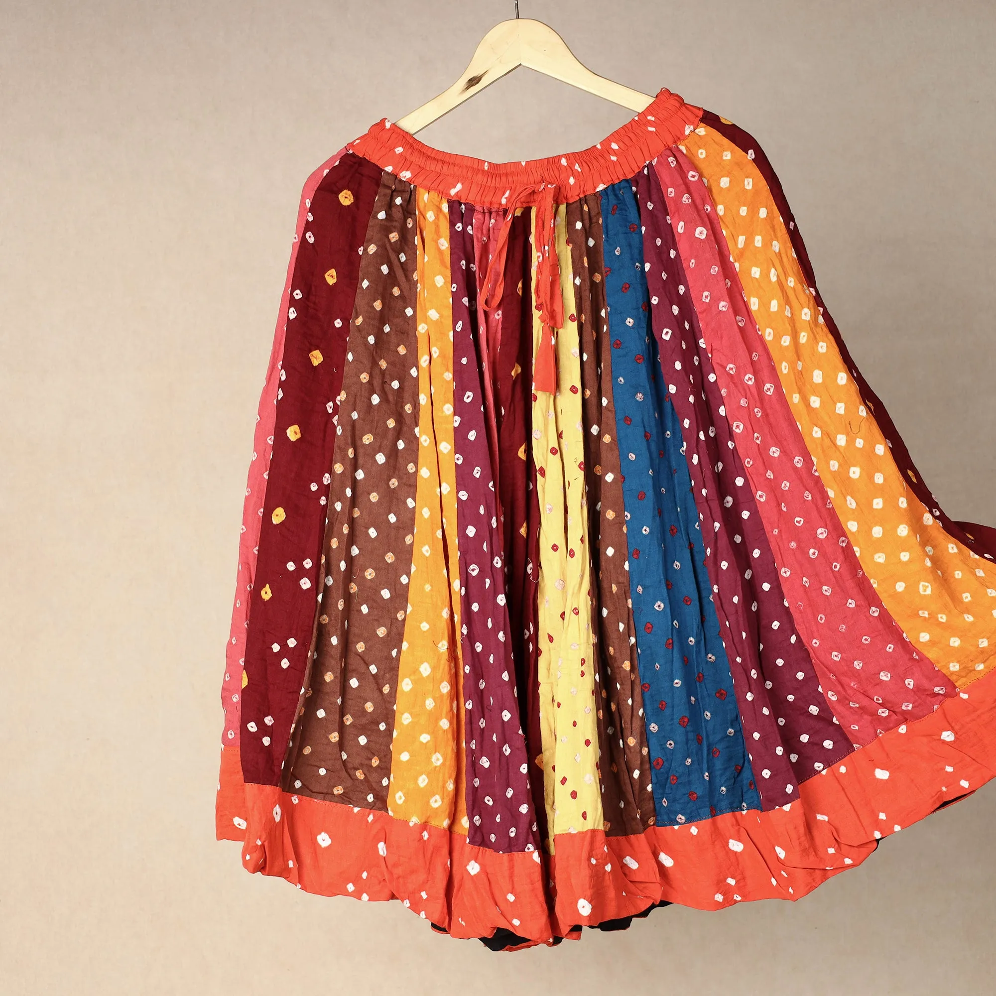 Multicolor - Bandhani Tie-Dye Patchwork Cotton Short Skirt