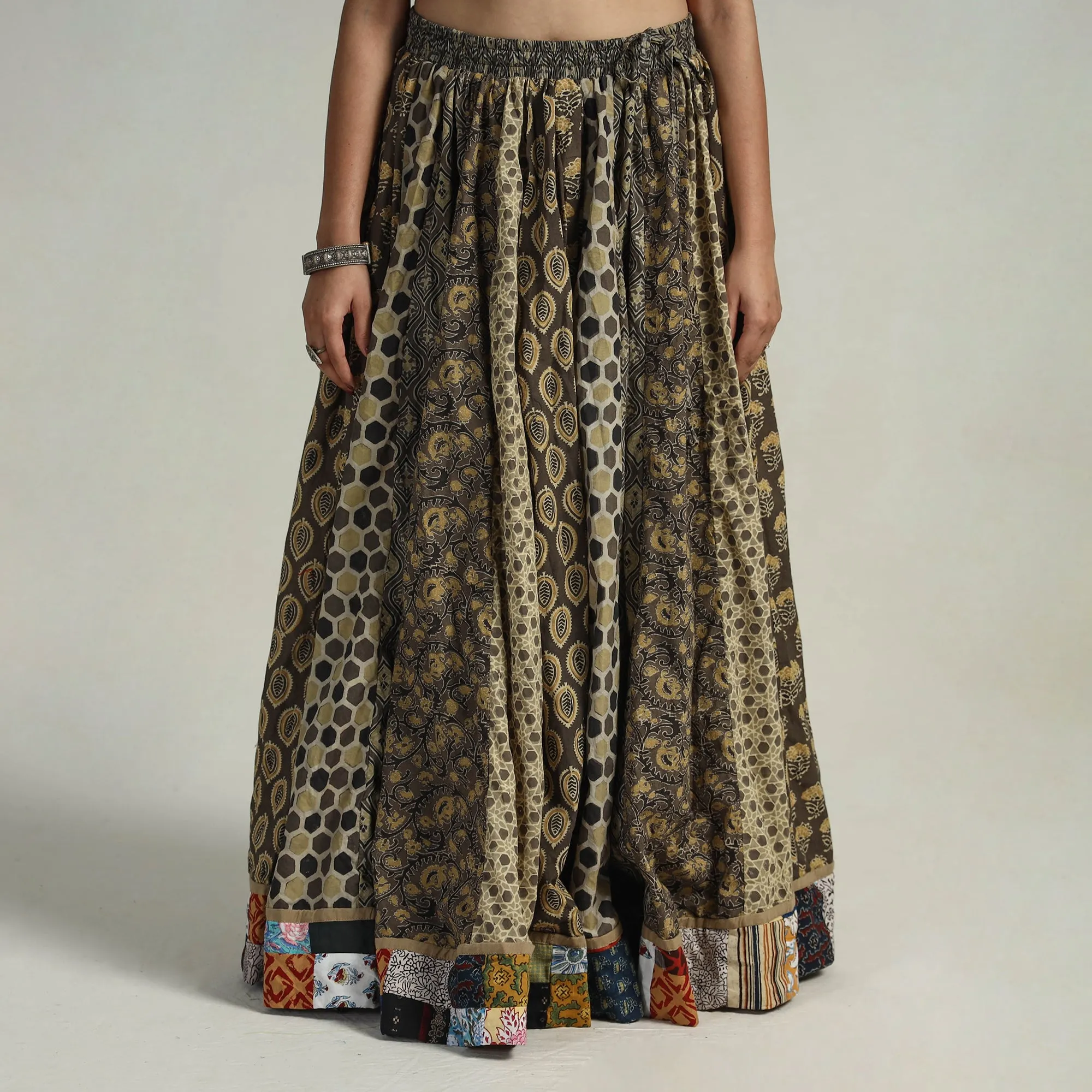 Multicolor - Kutch Block Printed 24 Kali Cotton Long Skirt 12