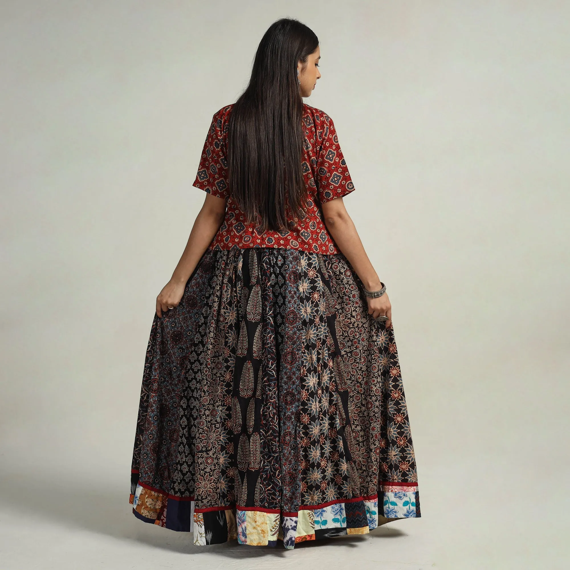 Multicolor - Kutch Block Printed 24 Kali Cotton Long Skirt 17