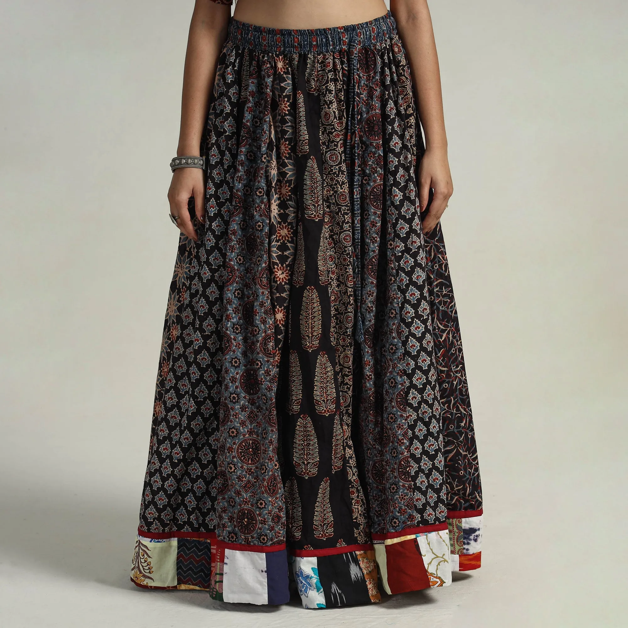 Multicolor - Kutch Block Printed 24 Kali Cotton Long Skirt 17