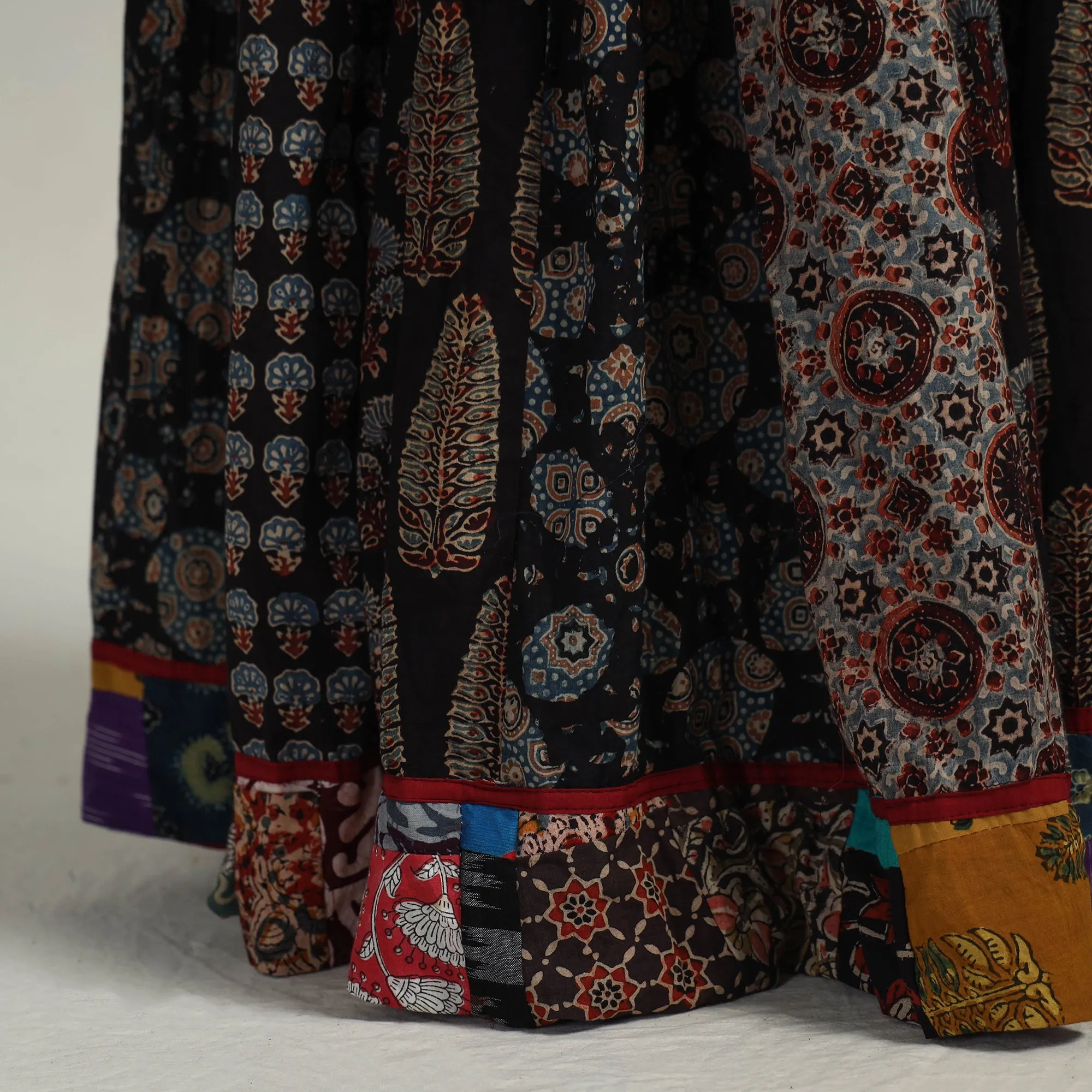 Multicolor - Kutch Block Printed 24 Kali Cotton Long Skirt 31