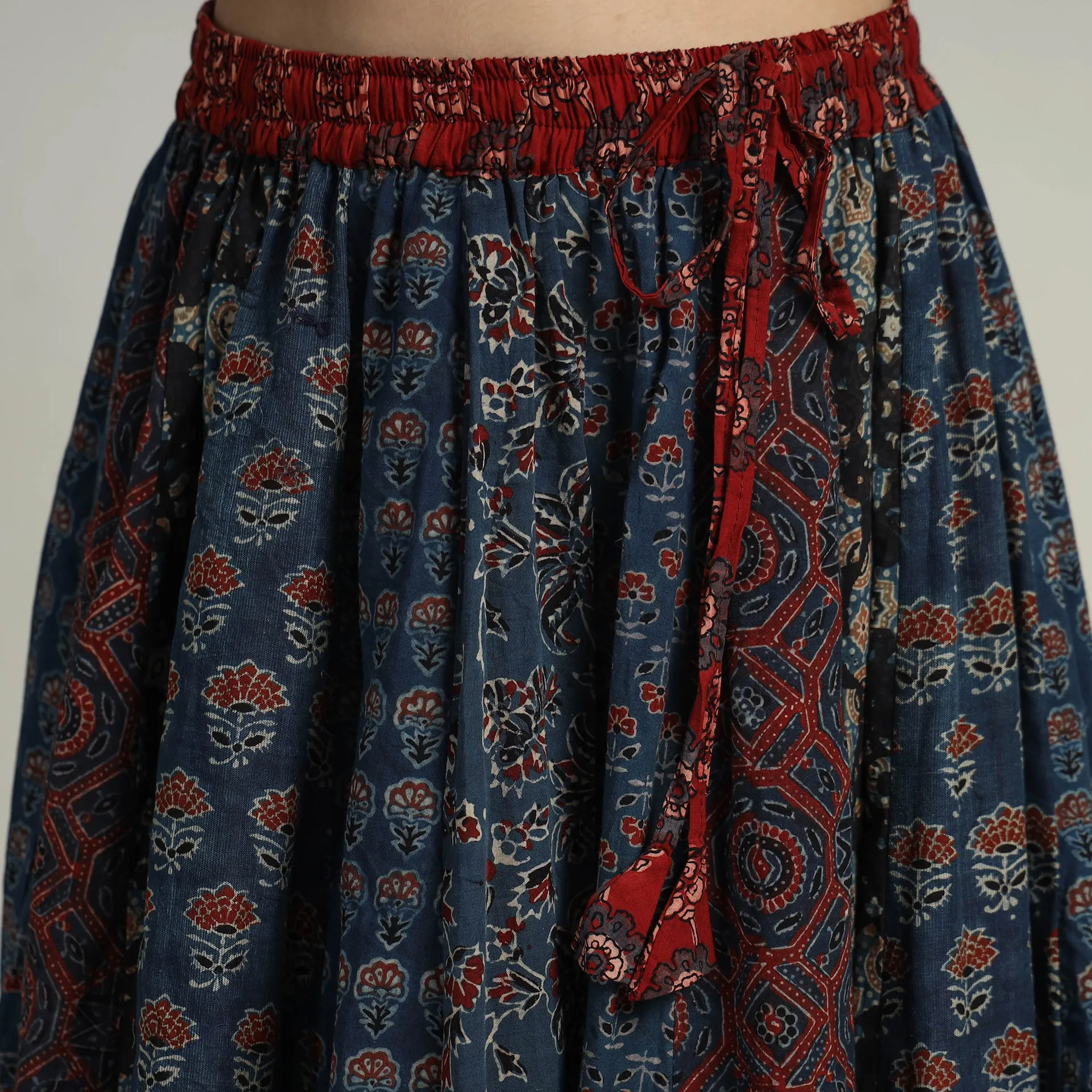 Multicolor - Kutch Block Printed 24 Kali Cotton Long Skirt 39