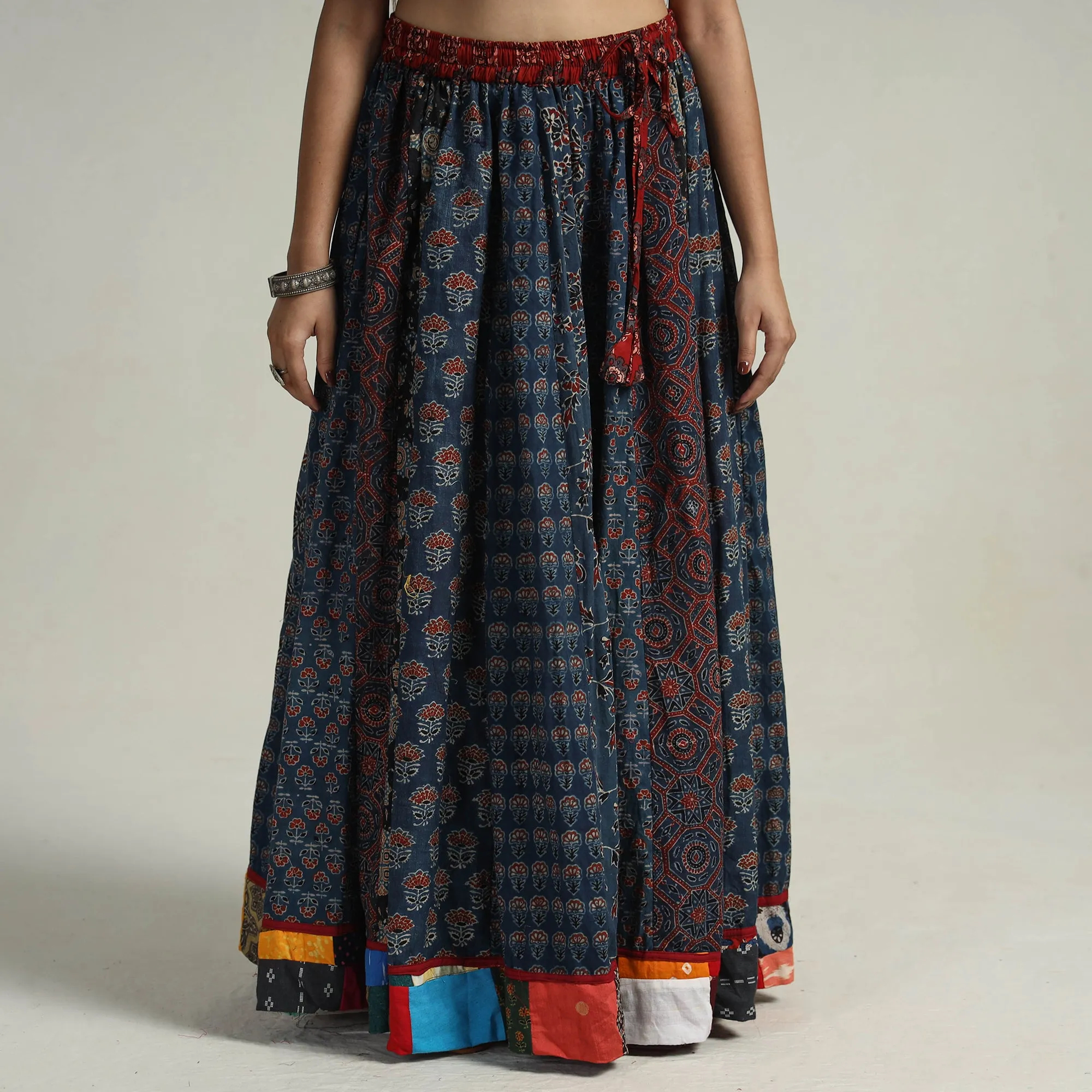 Multicolor - Kutch Block Printed 24 Kali Cotton Long Skirt 39