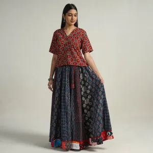 Multicolor - Kutch Block Printed 24 Kali Cotton Long Skirt 39