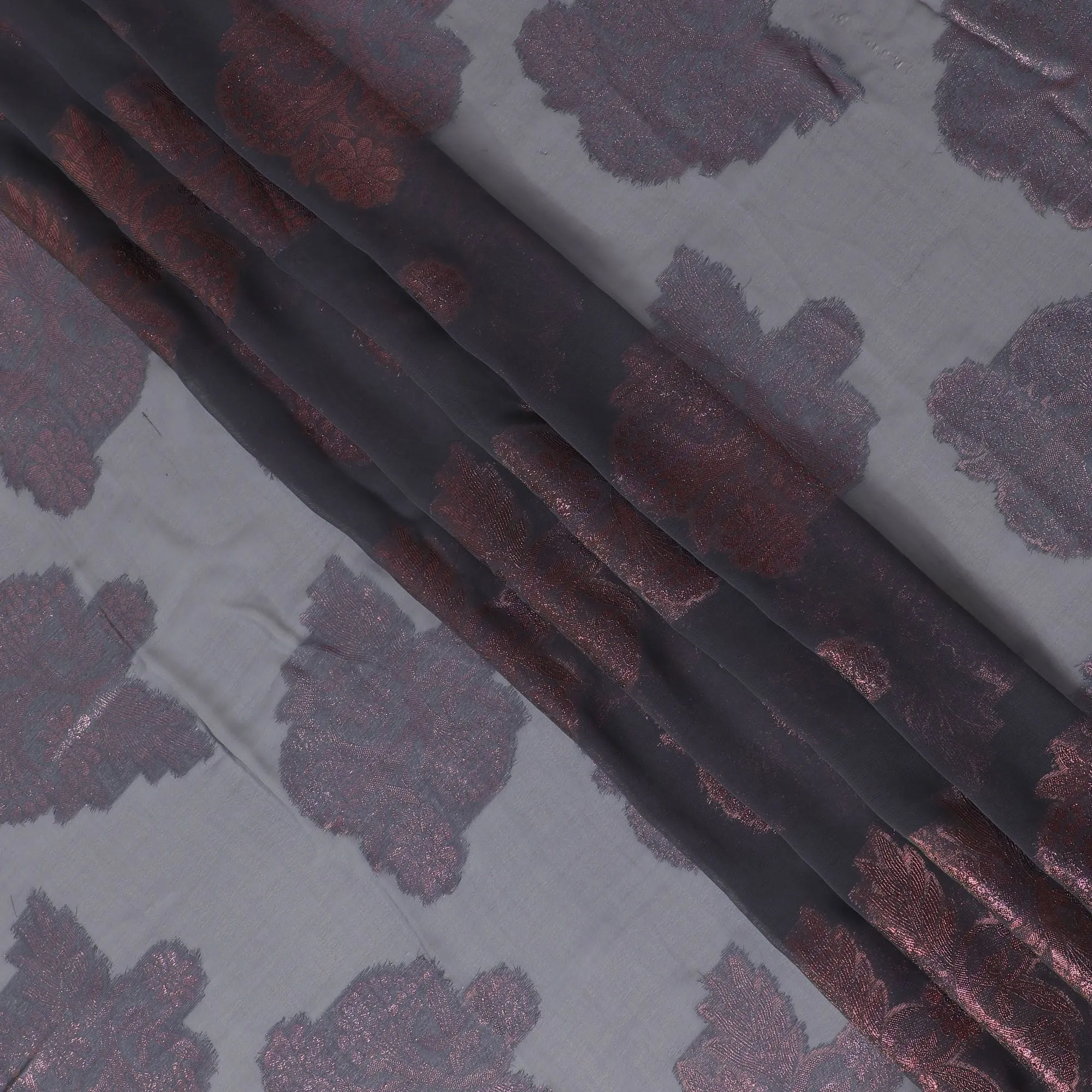 Mystic Charcoal and Rose Shimmer Synthetic Chiffon Fabric - 110cm Wide, Contemporary Elegance, Ideal for Modern Apparel-D18413