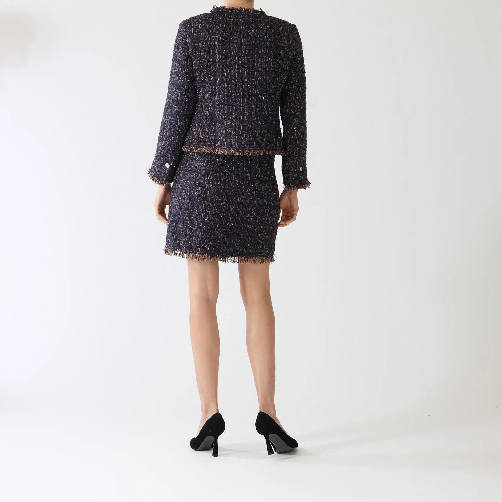 Navy Paislee Tweed Bouclé Skirt