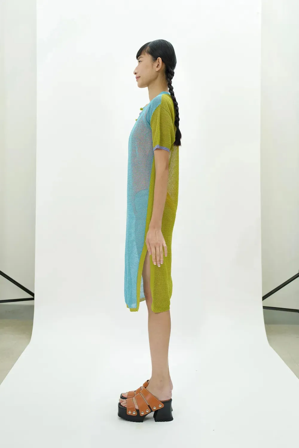 Netty Midi Dress in Sky/Citrus Cotton Cord