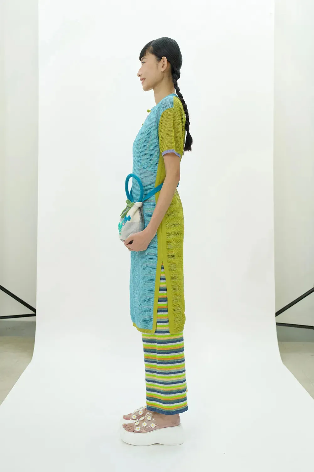 Netty Midi Dress in Sky/Citrus Cotton Cord