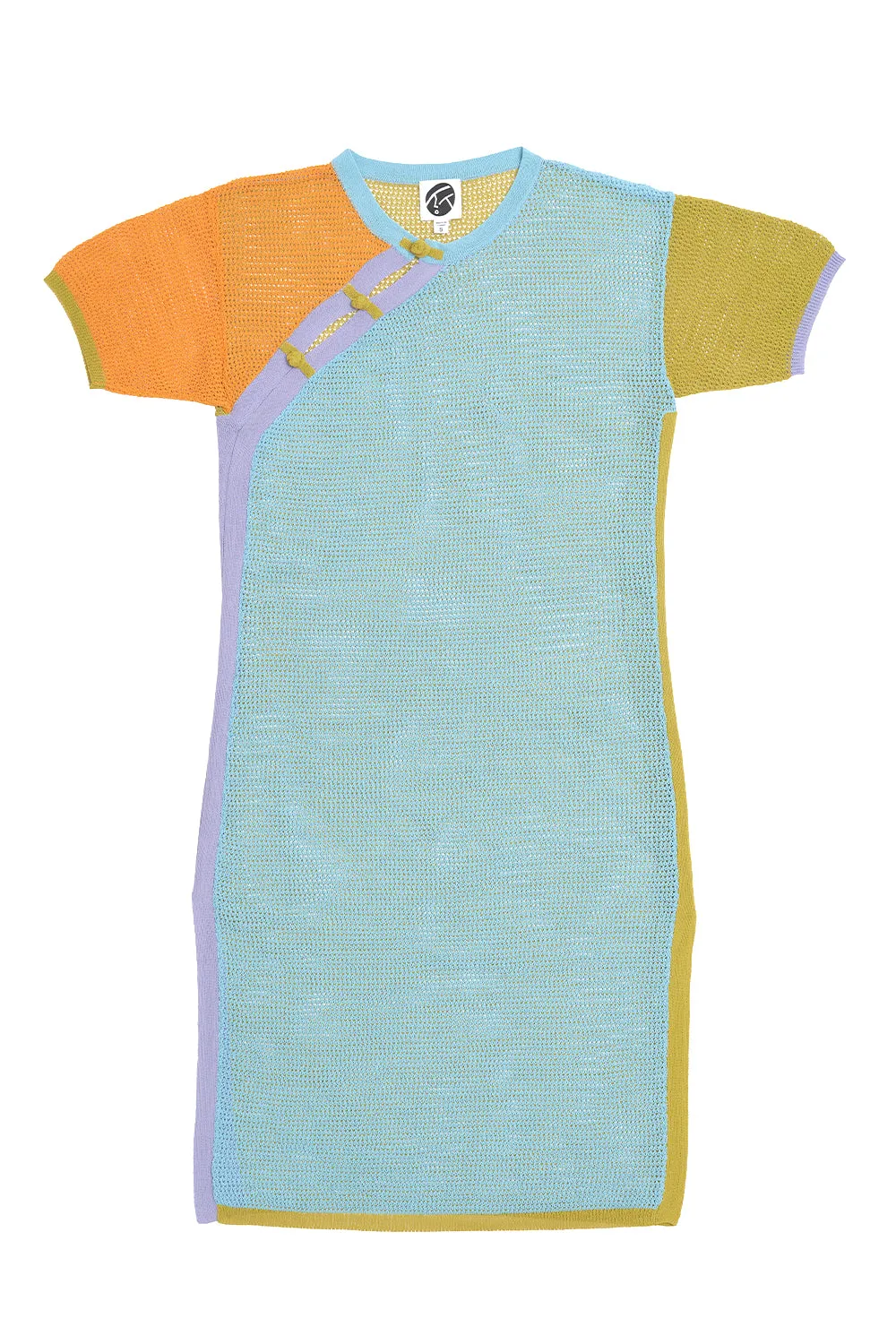 Netty Midi Dress in Sky/Citrus Cotton Cord