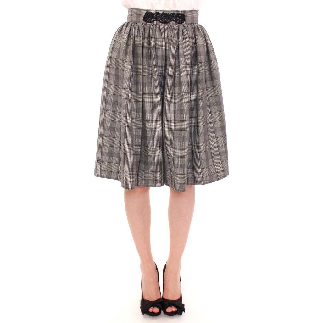 NOEMI ALEMÁN Elegant Gray Checkered Wool Shorts Skirt