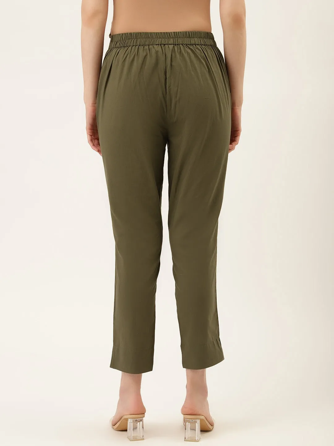 Olive Green Ethnic Wear Cotton Pants