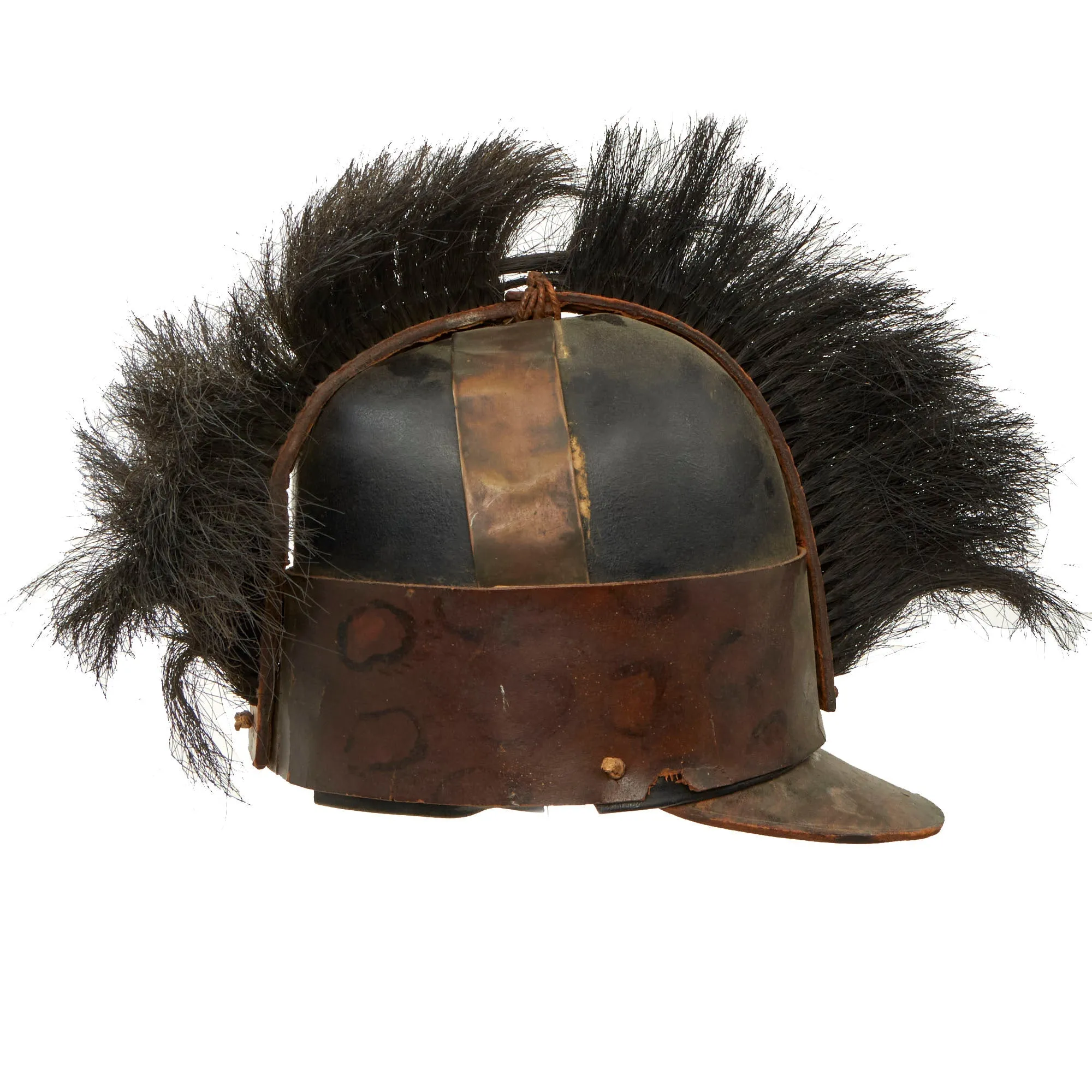 Original U.S. War of 1812 Era Regiment of Light Dragoons (United States) Cavalry Leather Helmet With Painted Cheetah Print Band - Formerly Part of the A.A.F. Tank Museum