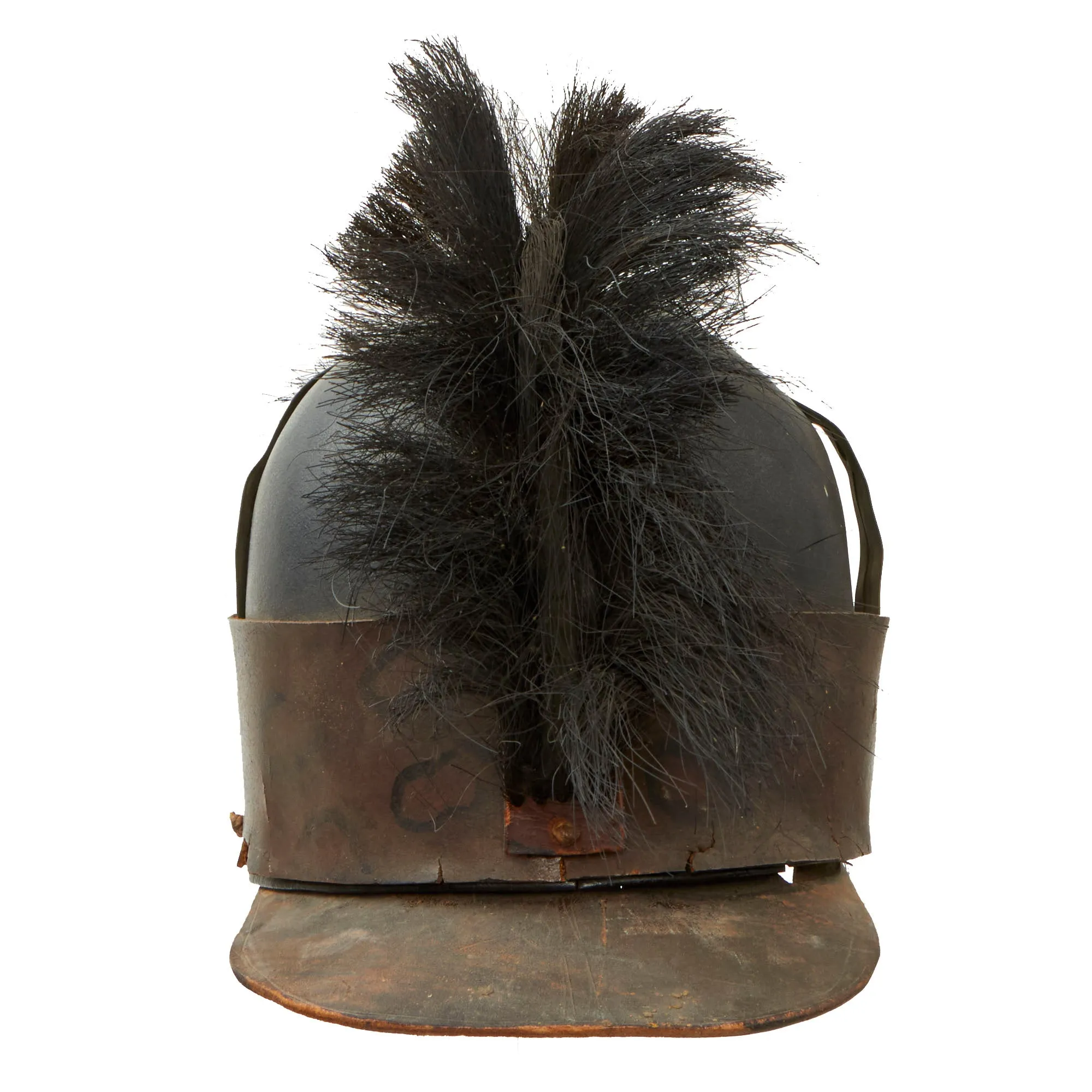 Original U.S. War of 1812 Era Regiment of Light Dragoons (United States) Cavalry Leather Helmet With Painted Cheetah Print Band - Formerly Part of the A.A.F. Tank Museum