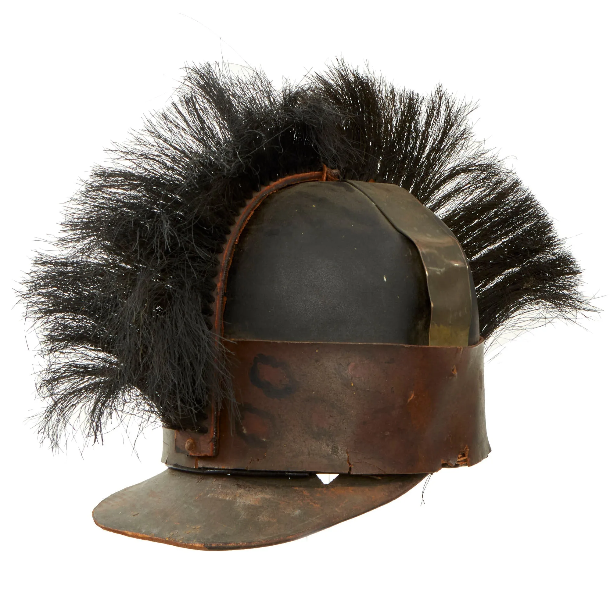 Original U.S. War of 1812 Era Regiment of Light Dragoons (United States) Cavalry Leather Helmet With Painted Cheetah Print Band - Formerly Part of the A.A.F. Tank Museum