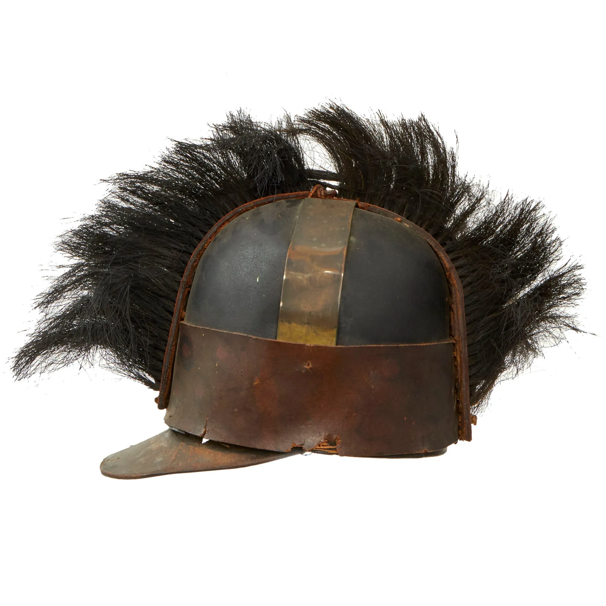 Original U.S. War of 1812 Era Regiment of Light Dragoons (United States) Cavalry Leather Helmet With Painted Cheetah Print Band - Formerly Part of the A.A.F. Tank Museum