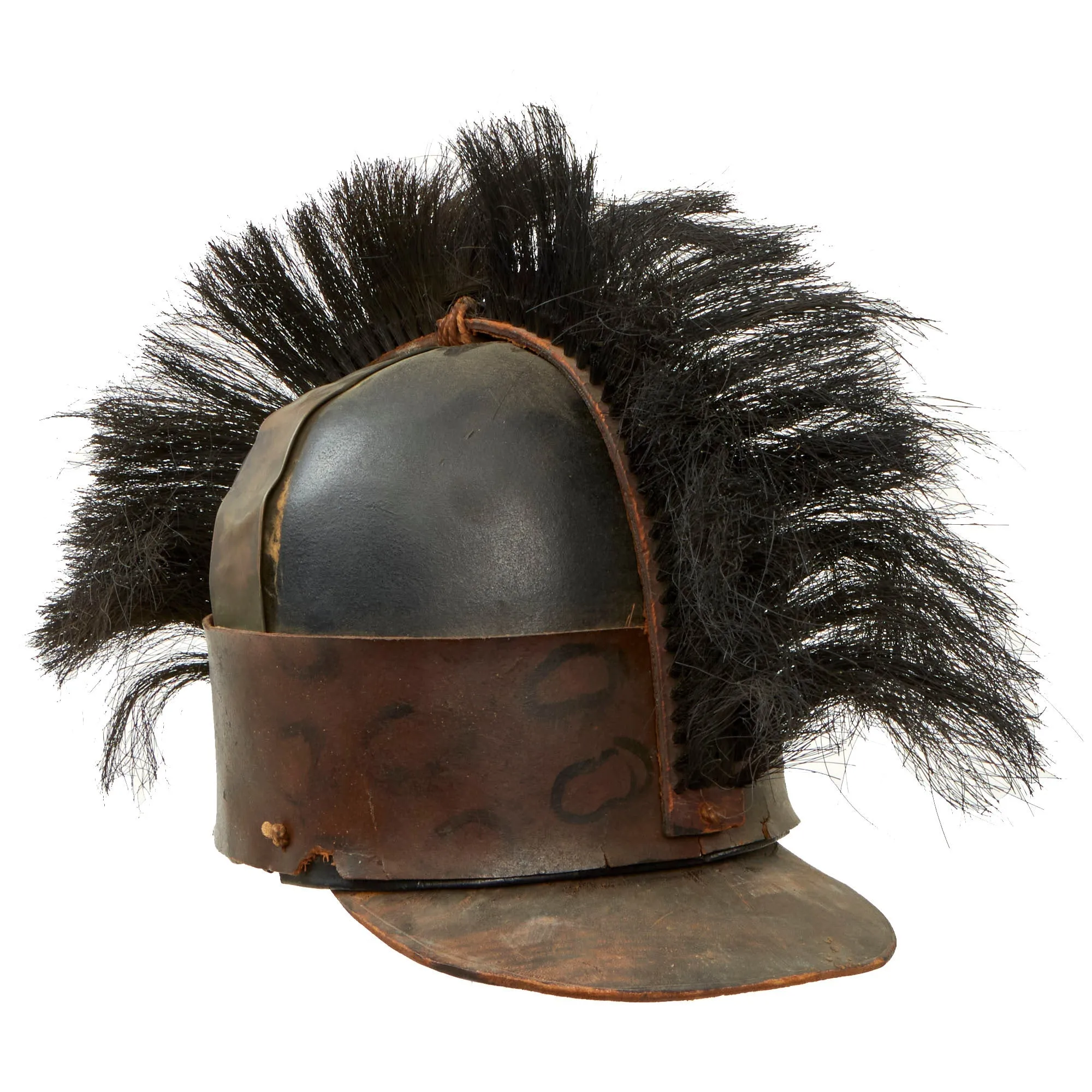 Original U.S. War of 1812 Era Regiment of Light Dragoons (United States) Cavalry Leather Helmet With Painted Cheetah Print Band - Formerly Part of the A.A.F. Tank Museum