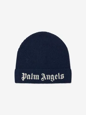 Palm Angels Girls Logo Beanie Hat in Navy