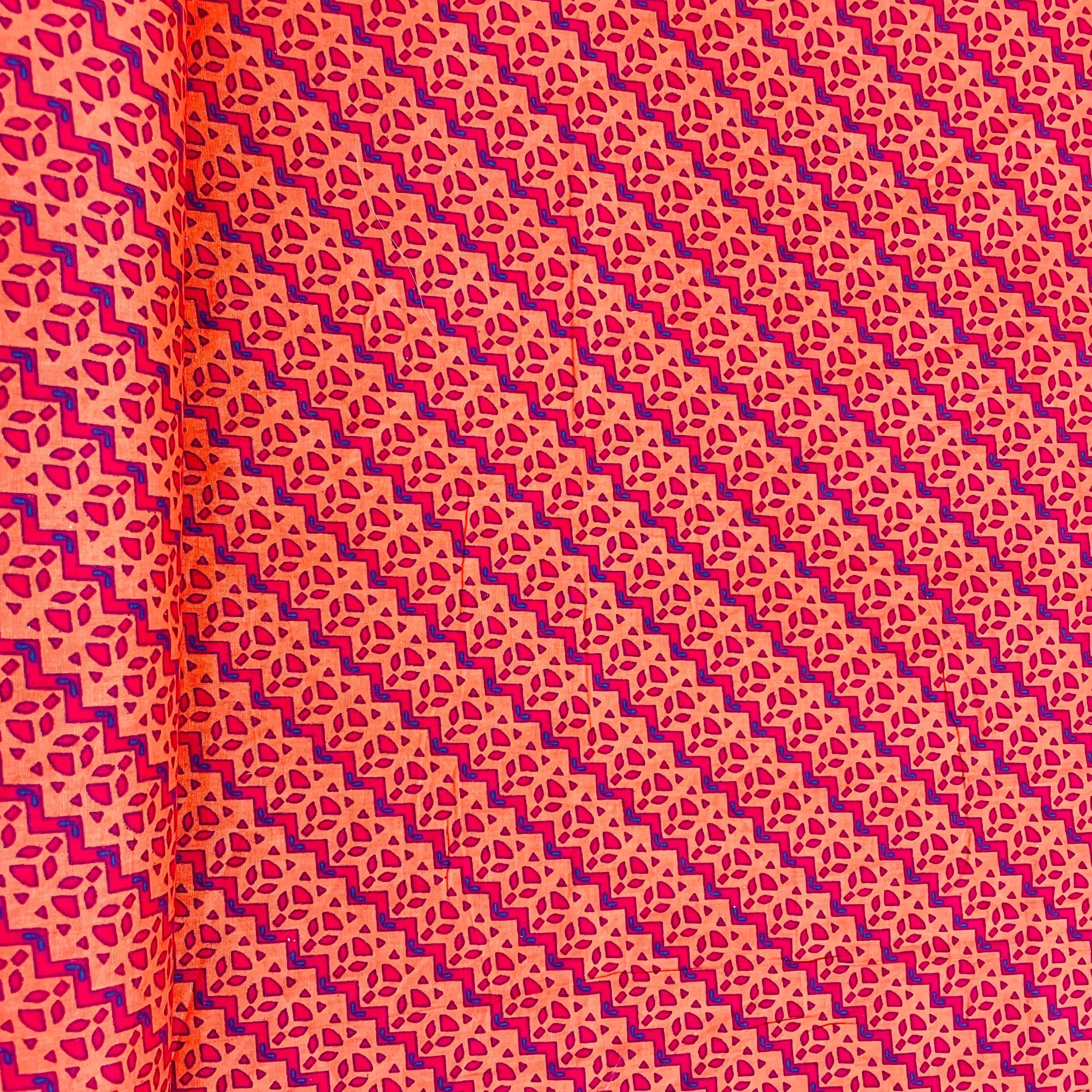 Peach Pink Handblock Print Cotton FabricTU 26