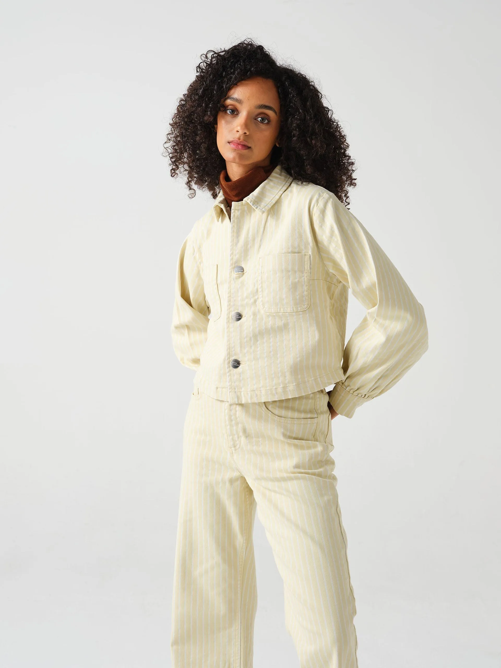 Piper jacket cropped in buttermilk wide stripe