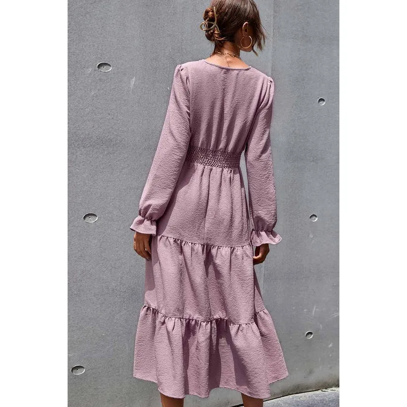 Plum Long Sleeves Midi Dress