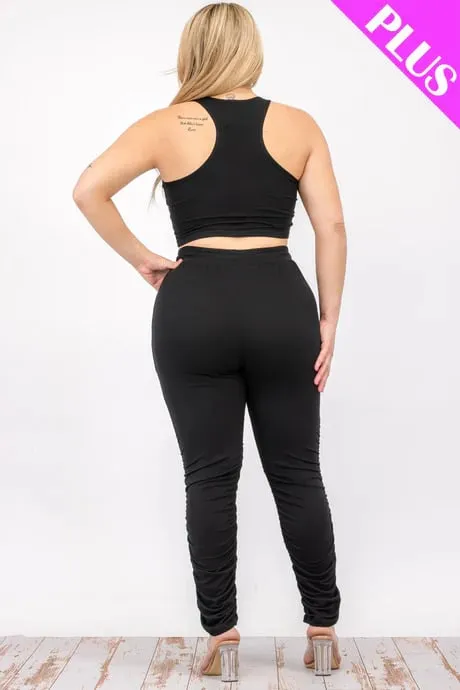 Plus size crop tank top & ruched pants set