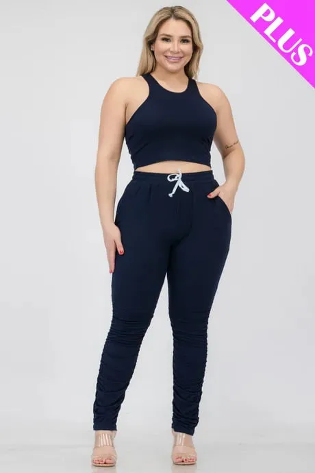 Plus size crop tank top & ruched pants set