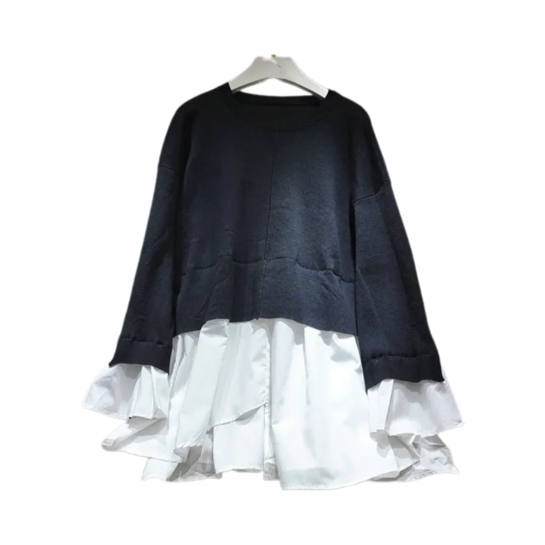 Pre Order:  Vintage Long Sleeve Ruffle Spliced Sweatshirt