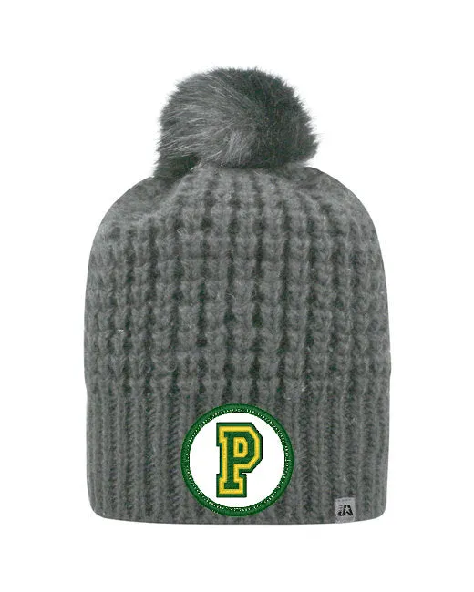 Preble Embroidered Patch Beanie Winter Hats - Green and Yellow Block Patch