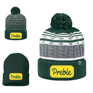 Preble Embroidered Patch Beanie Winter Hats - Yellow Chainstitich Patch