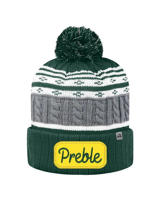 Preble Embroidered Patch Beanie Winter Hats - Yellow Chainstitich Patch