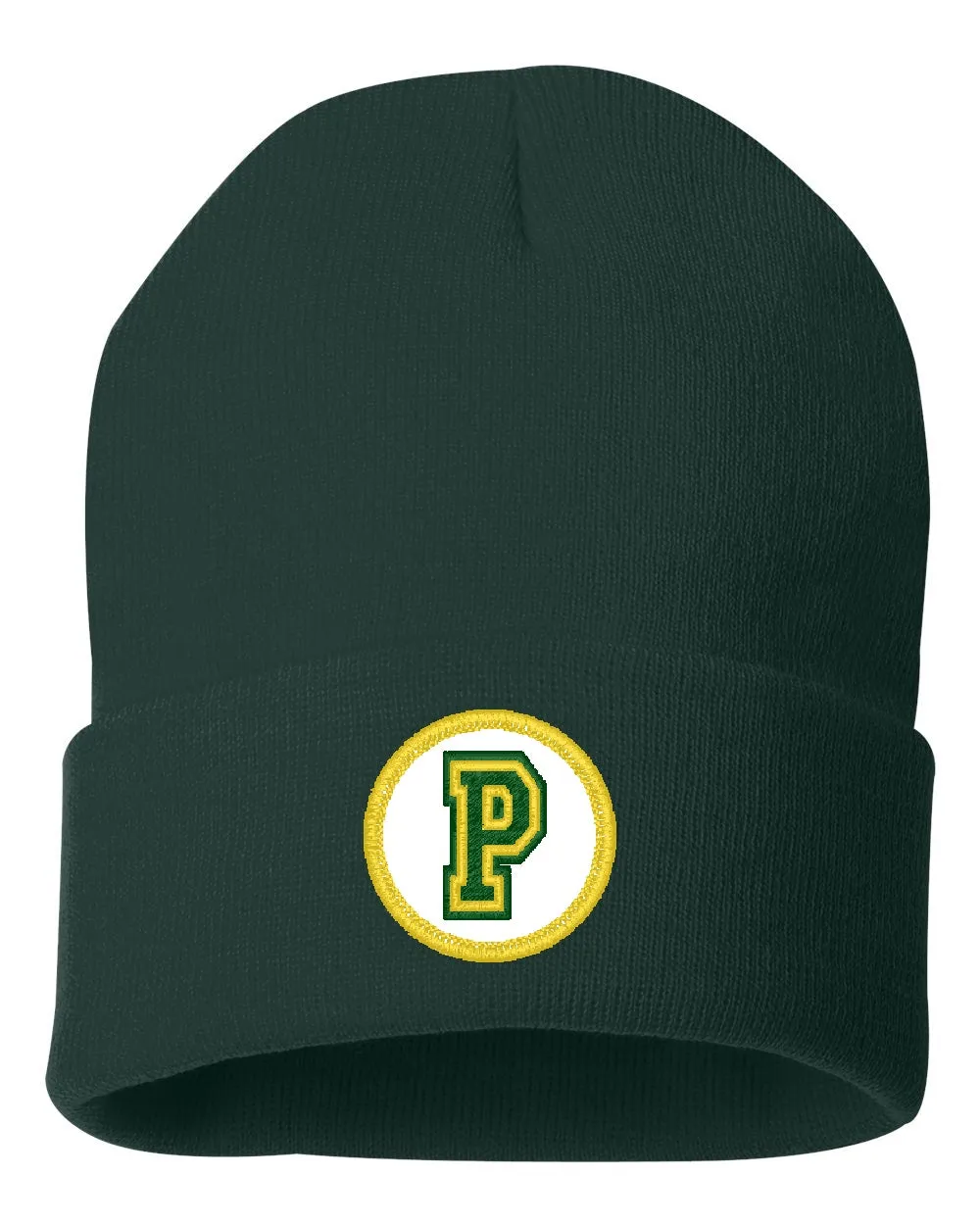 Preble Embroidered Patch Beanie Winter Hats - Yellow Edge Block Patch