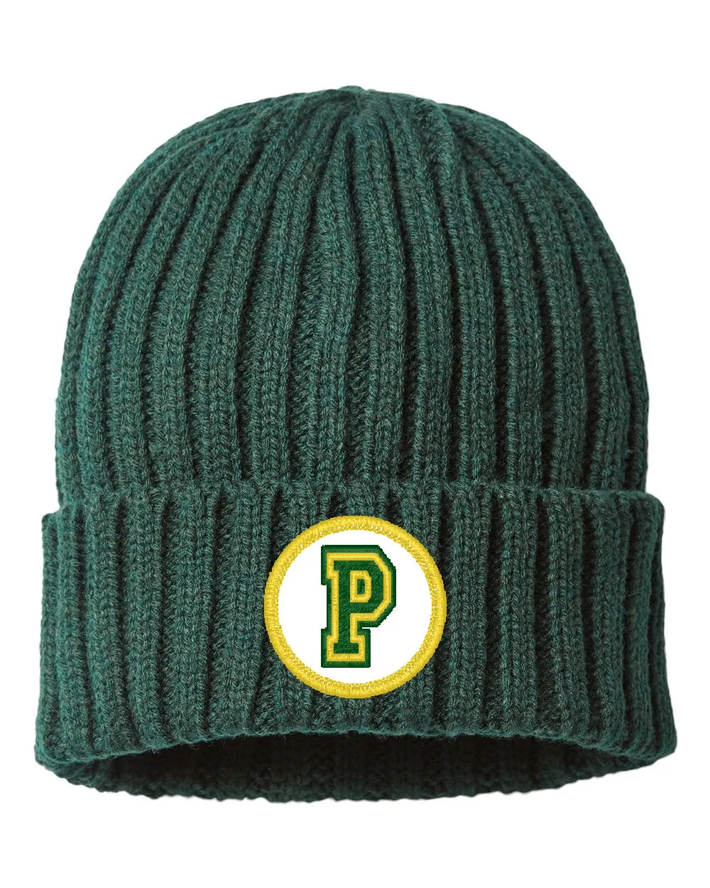 Preble Embroidered Patch Beanie Winter Hats - Yellow Edge Block Patch