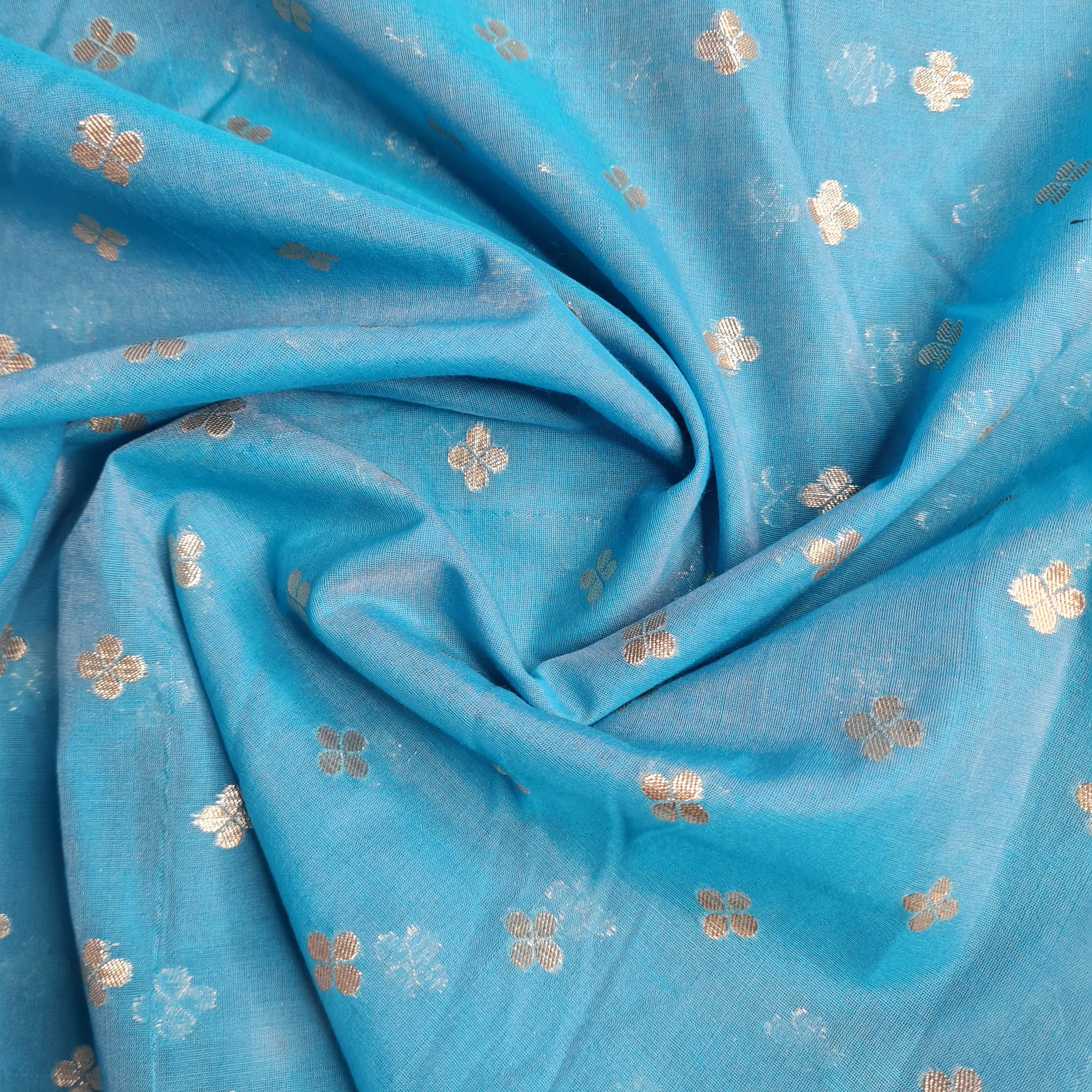 Premium Cotton Katwar Patola Blue Zari Jacquard Fabric