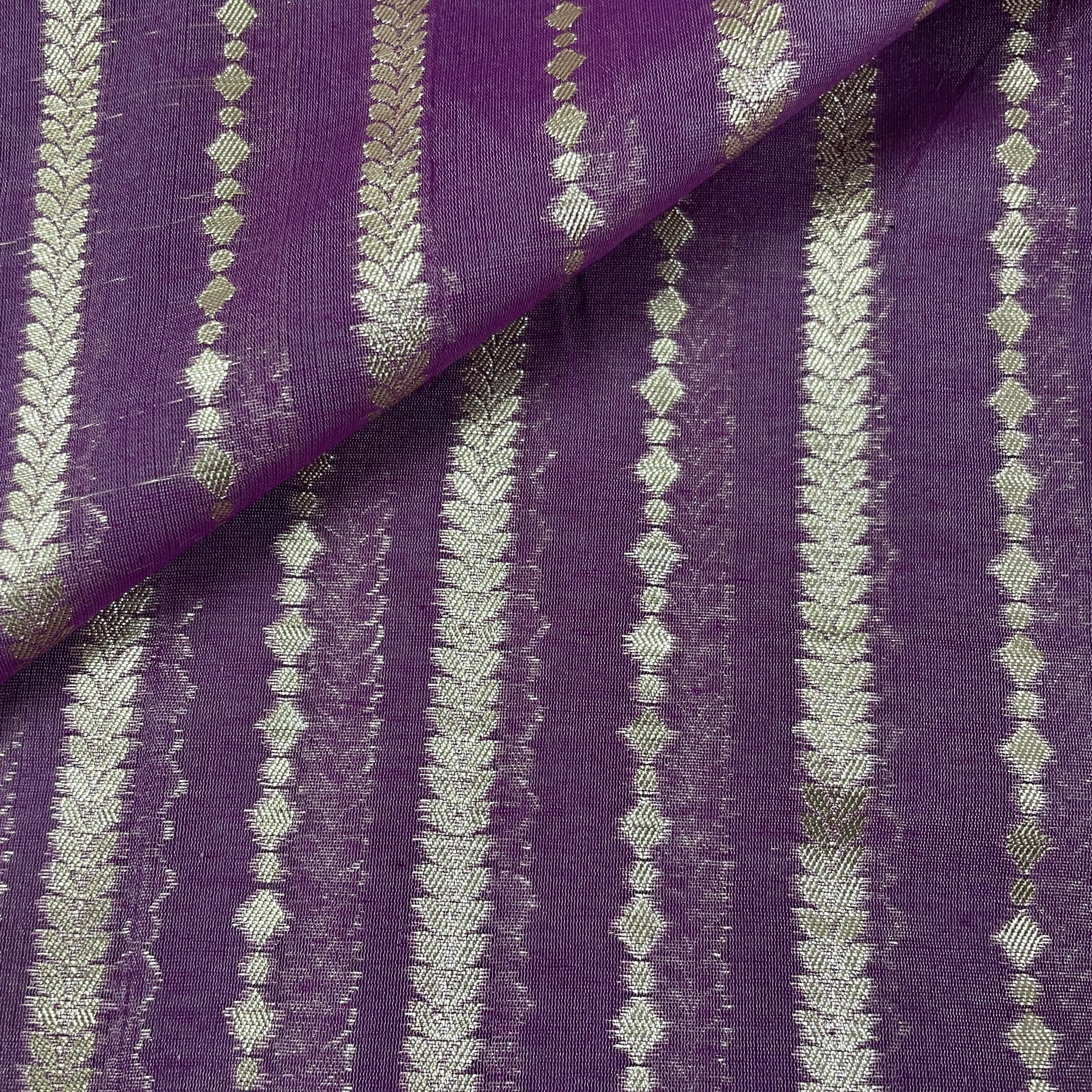 Premium Cotton Katwar Patola Purple Zari Traditional Buti Jacquard Fabric