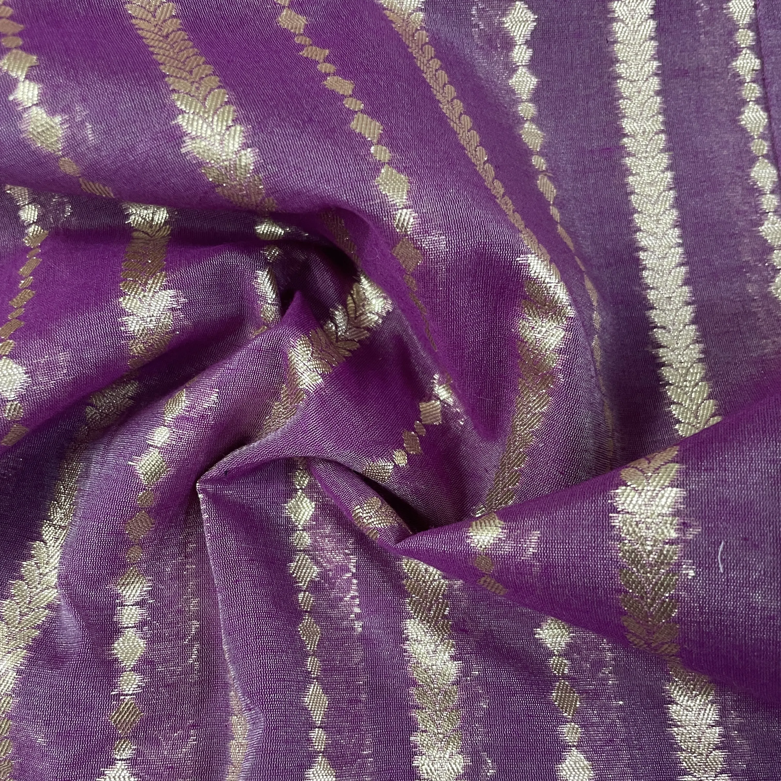 Premium Cotton Katwar Patola Purple Zari Traditional Buti Jacquard Fabric