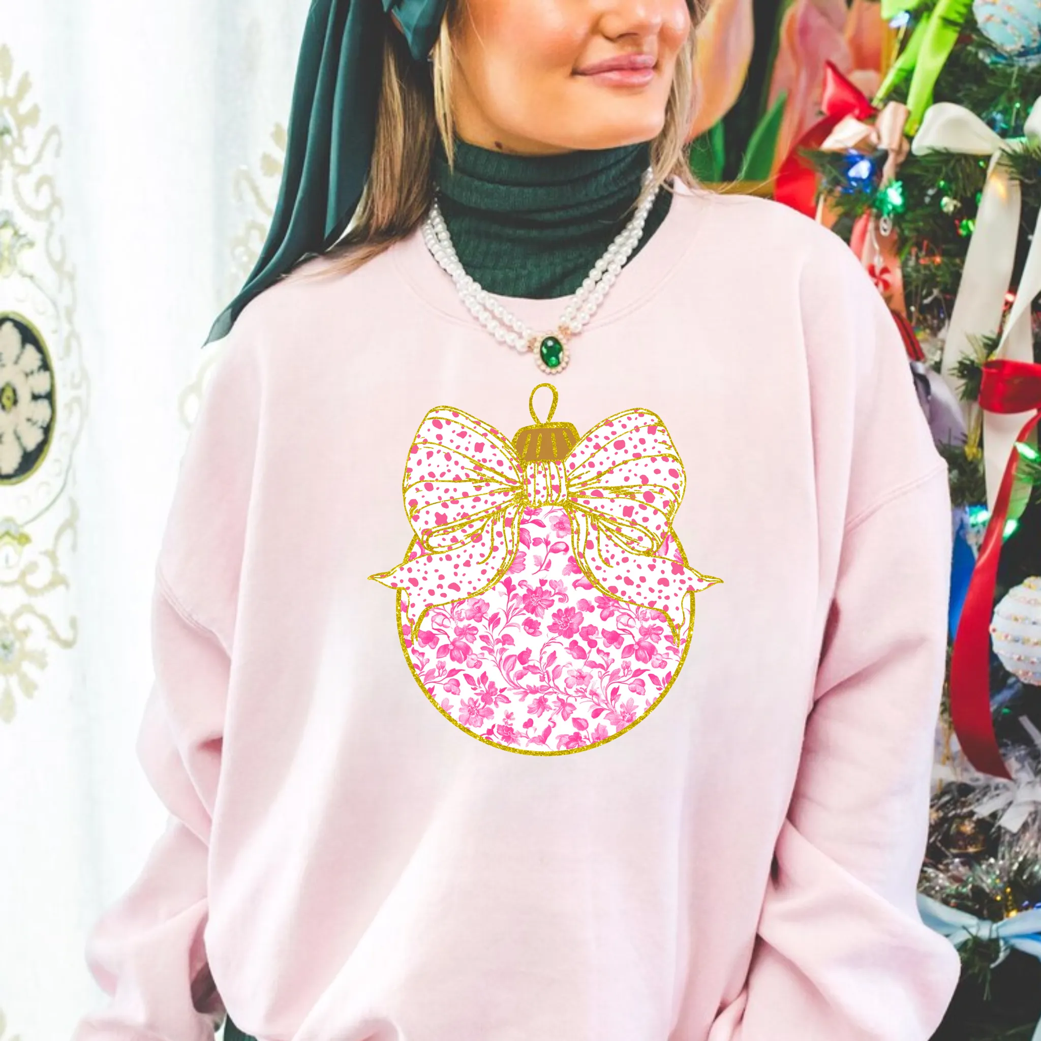 Preppy Chinoiserie Christmas Ornament Crewneck Sweatshirt