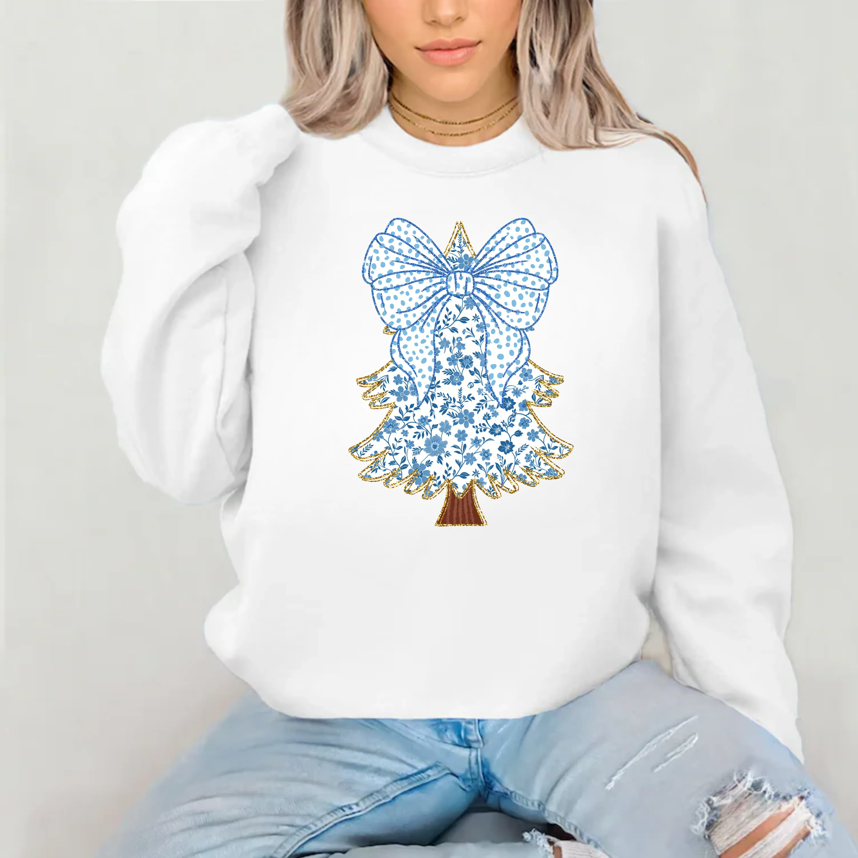 Preppy Chinoiserie Christmas Tree Crewneck Sweatshirt